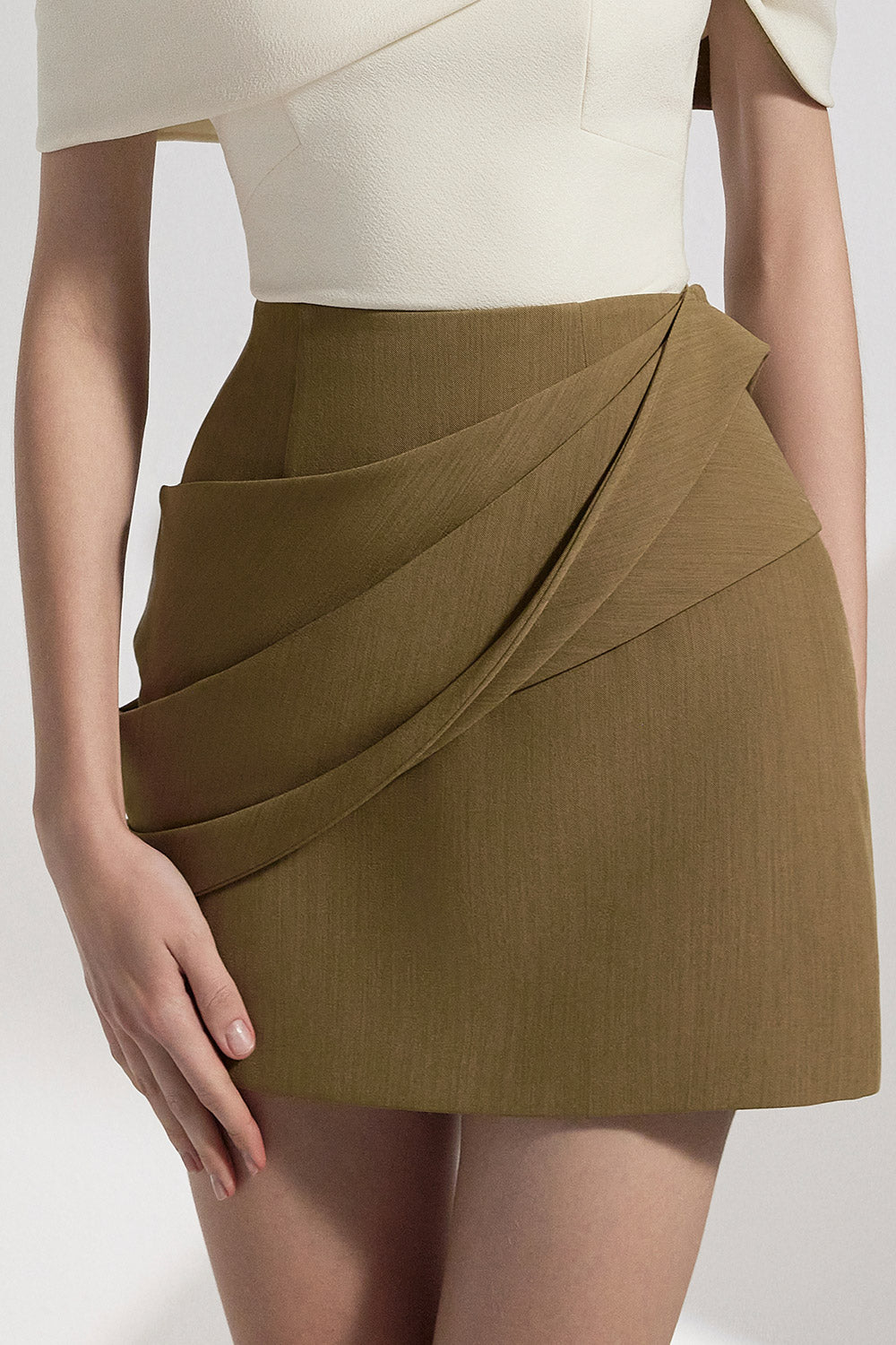 Naya A-line Pleated Cotton Twill Mini Skirt