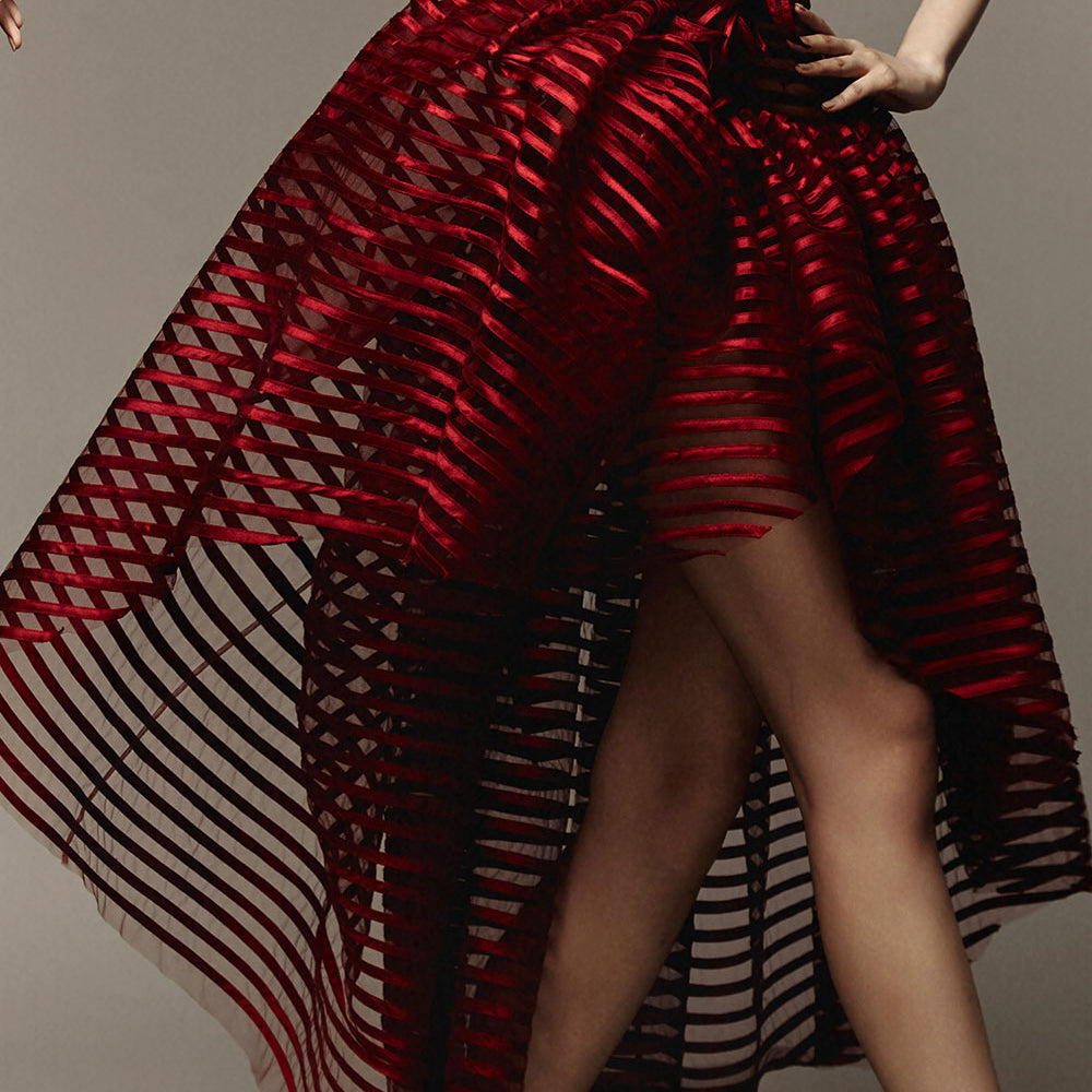 Halona Ball Gown Open Shoulder Mesh Midi Dress