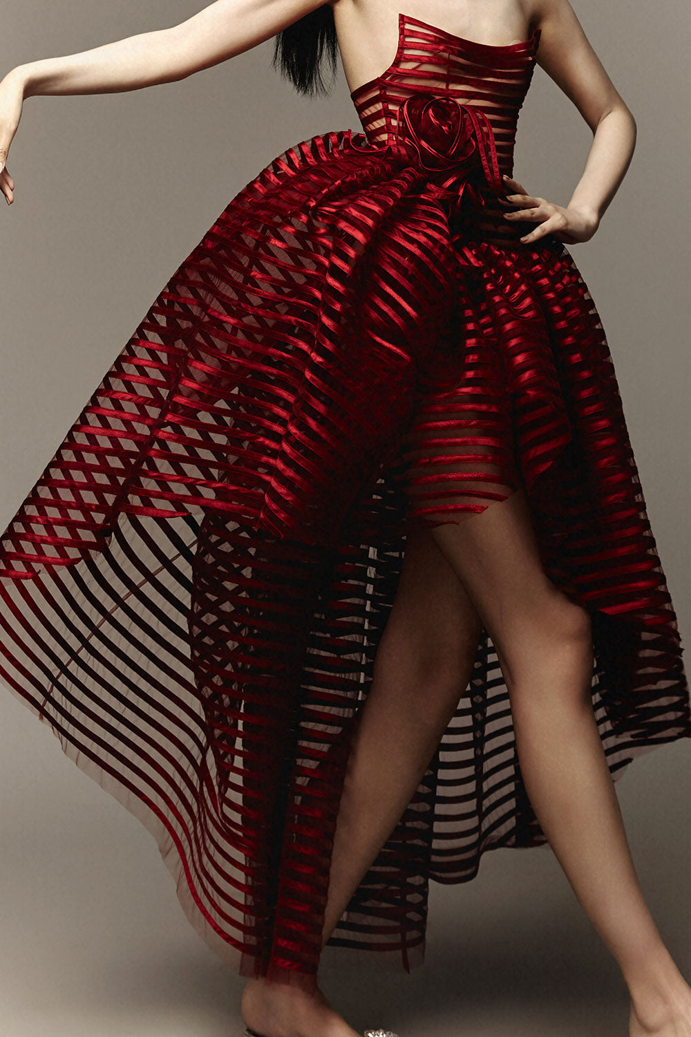 Halona Ball Gown Open Shoulder Mesh Midi Dress