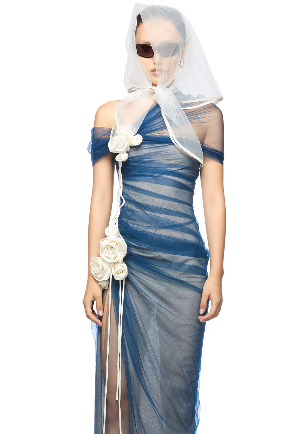 Kaiser Sheath Side Slit Mesh Spandex Maxi Dress