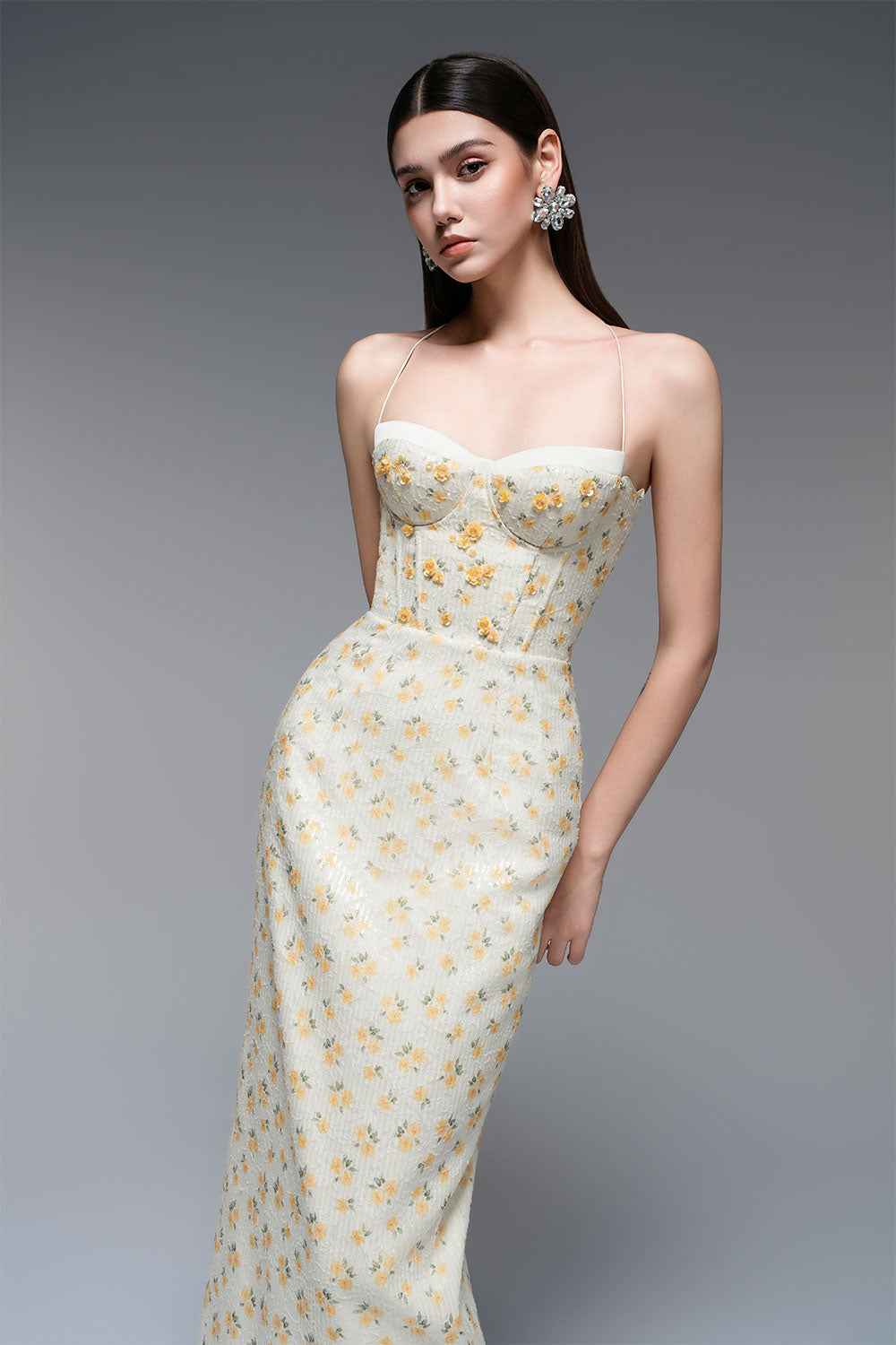 Lizzie Sheath Semi-Heart Neck Chiffon Ankle Length Dress