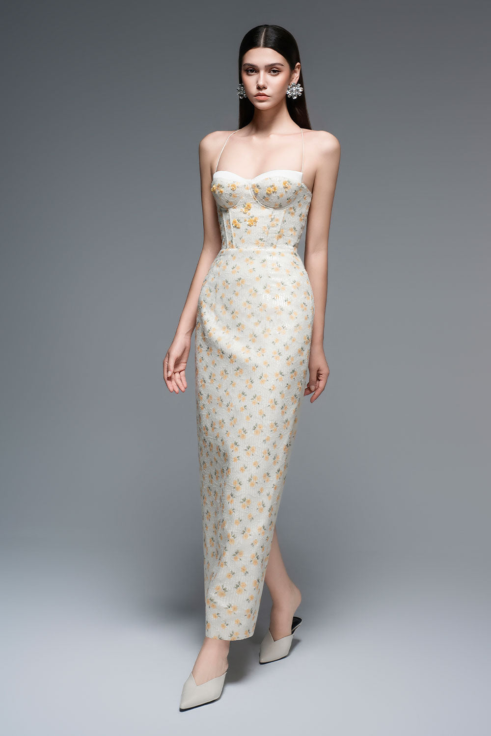 Lizzie Sheath Semi-Heart Neck Chiffon Ankle Length Dress