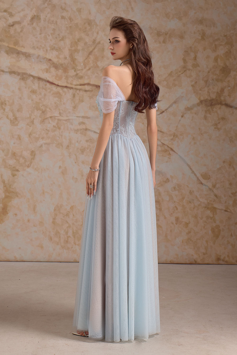 Meliora A-line Illusion Neck Mesh Lace Floor Length Dress