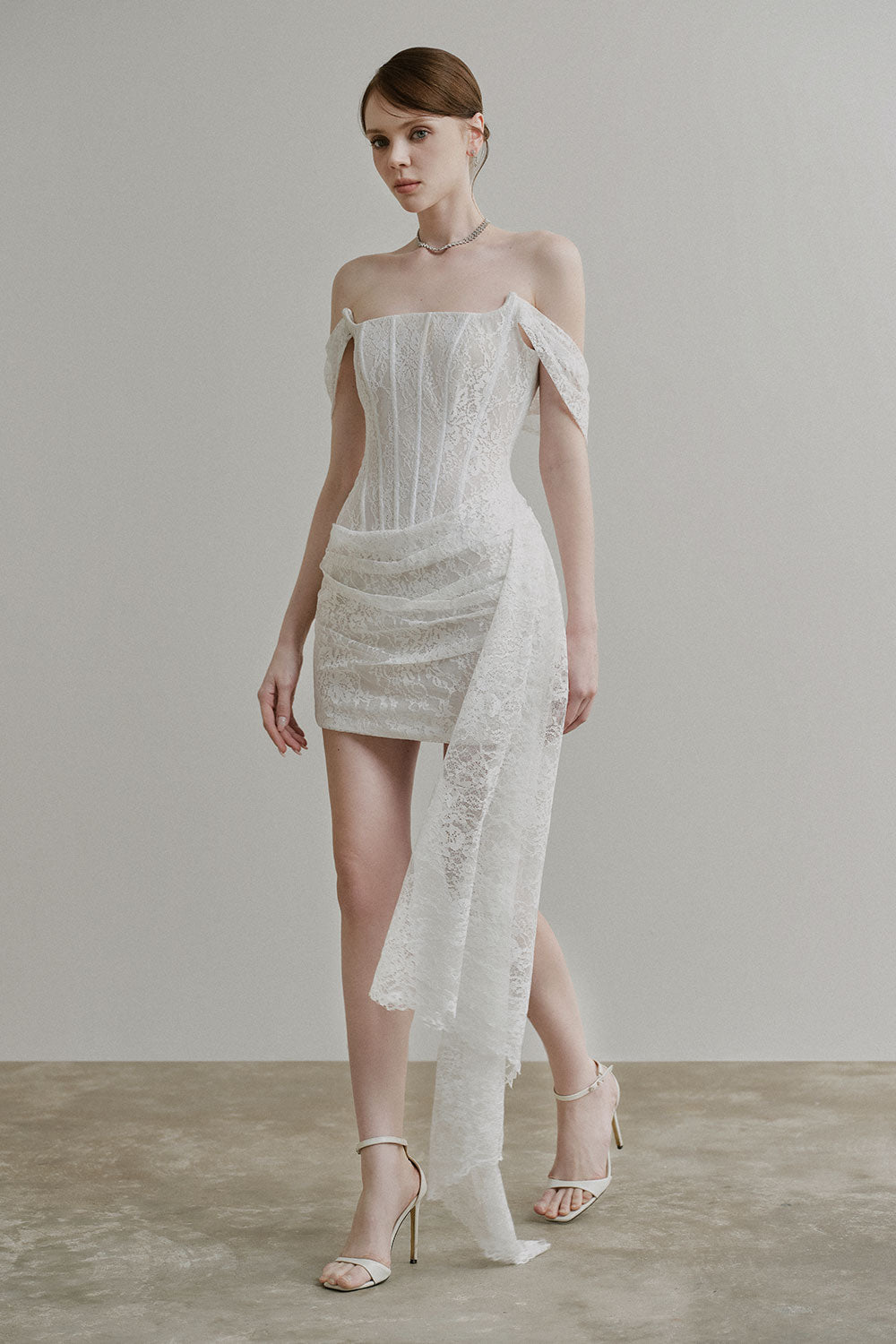 Women's Mila A-line Off-Shoulder Chantilly Lace Mini Dress S/M/L/Customize Off White MEAN BLVD Off White / M Women's Mila A-line Off-Shoulder Chantilly Lace Mini Dress S/M/L/Customize Off White MEAN BLVD Off White / M