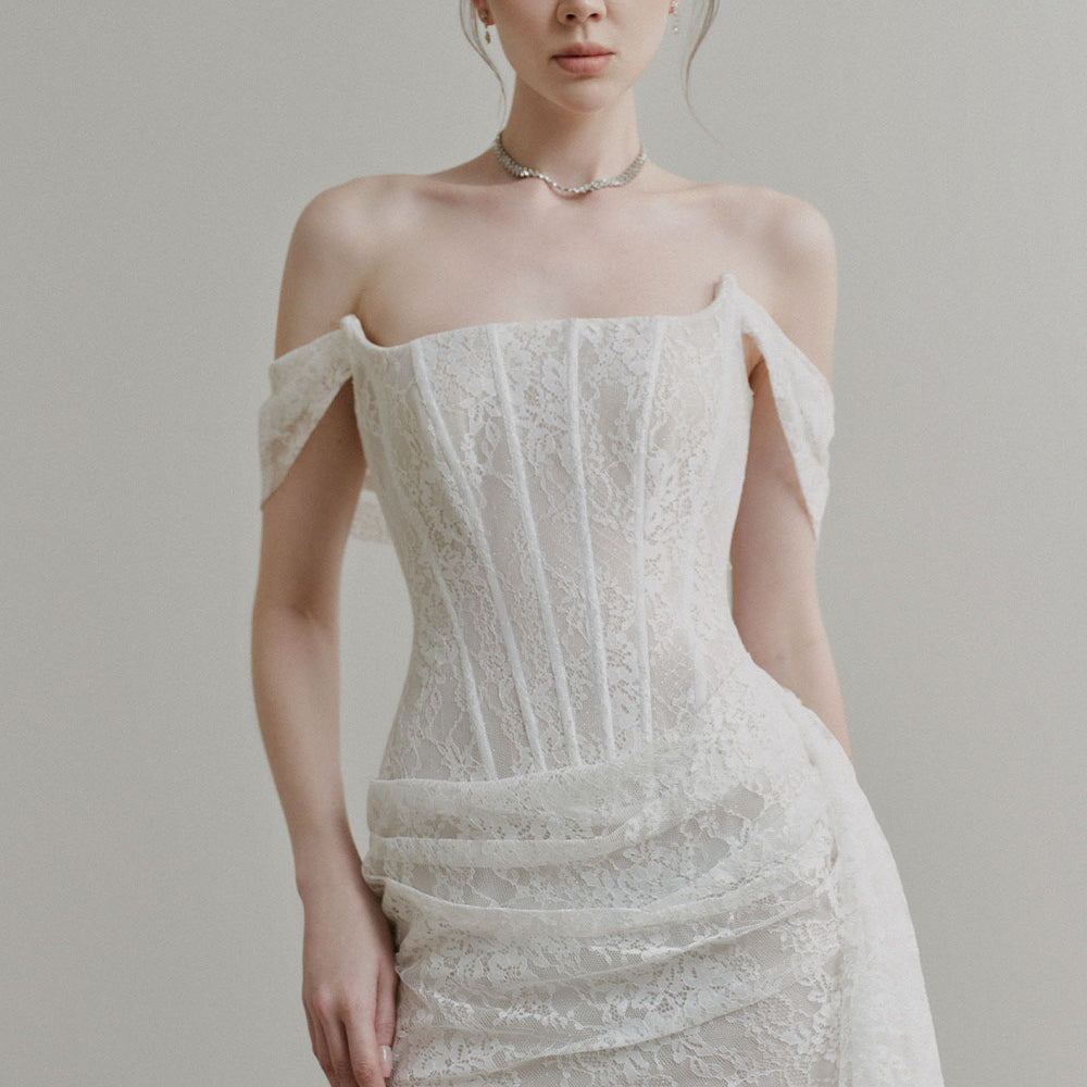 Mila A-line Off-Shoulder Chantilly Lace Mini Dress