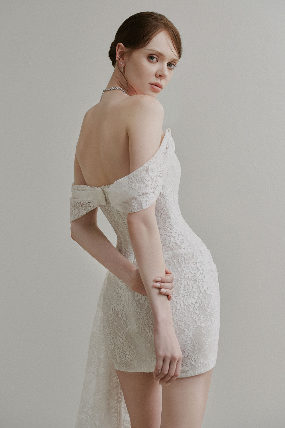 Women's Mila A-line Off-Shoulder Chantilly Lace Mini Dress S/M/L/Customize Off White MEAN BLVD Off White / M Women's Mila A-line Off-Shoulder Chantilly Lace Mini Dress S/M/L/Customize Off White MEAN BLVD Off White / M