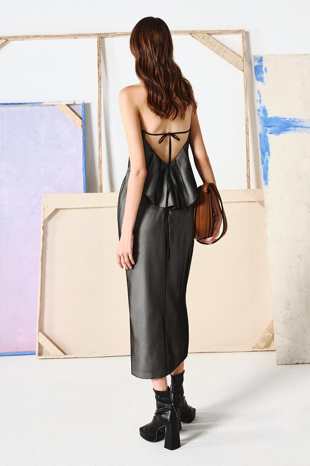 Owens Straight Ruffled Chiffon Midi Dress