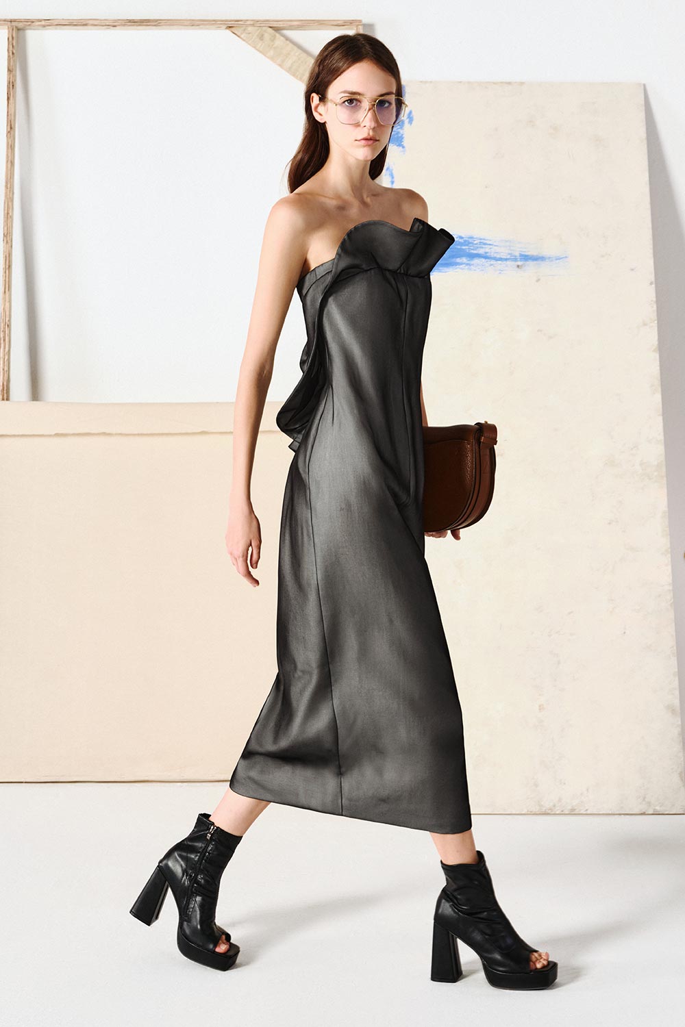 Owens Straight Ruffled Chiffon Midi Dress