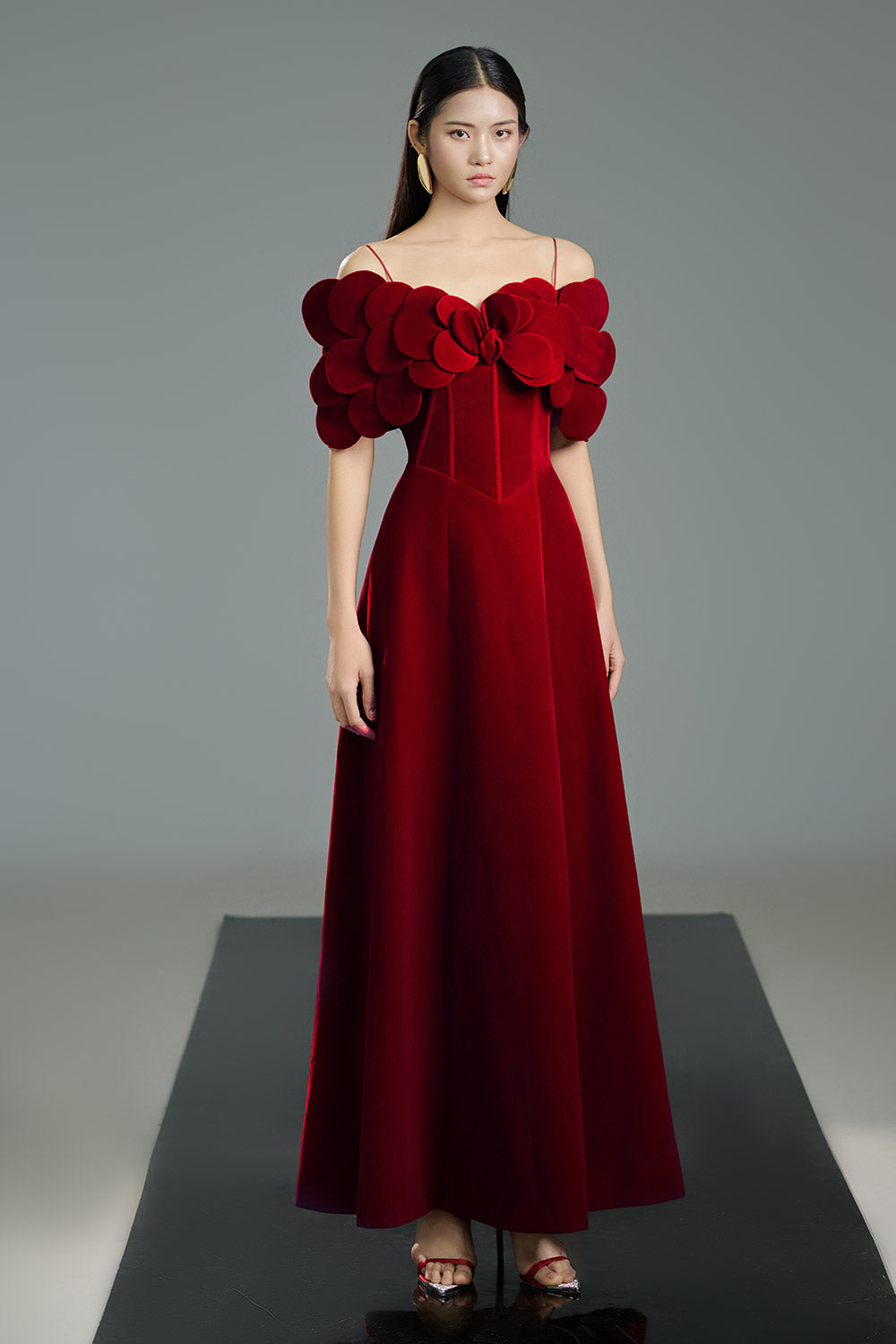 cold shoulder a line dress Cold-Shoulder Long Satin A-Line Prom Dress OC012 Black / 2