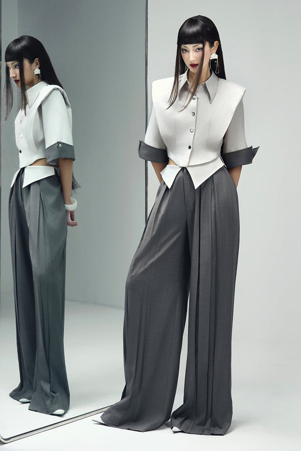 Francesca Straight Box Pleated Khaki Floor Length Pants