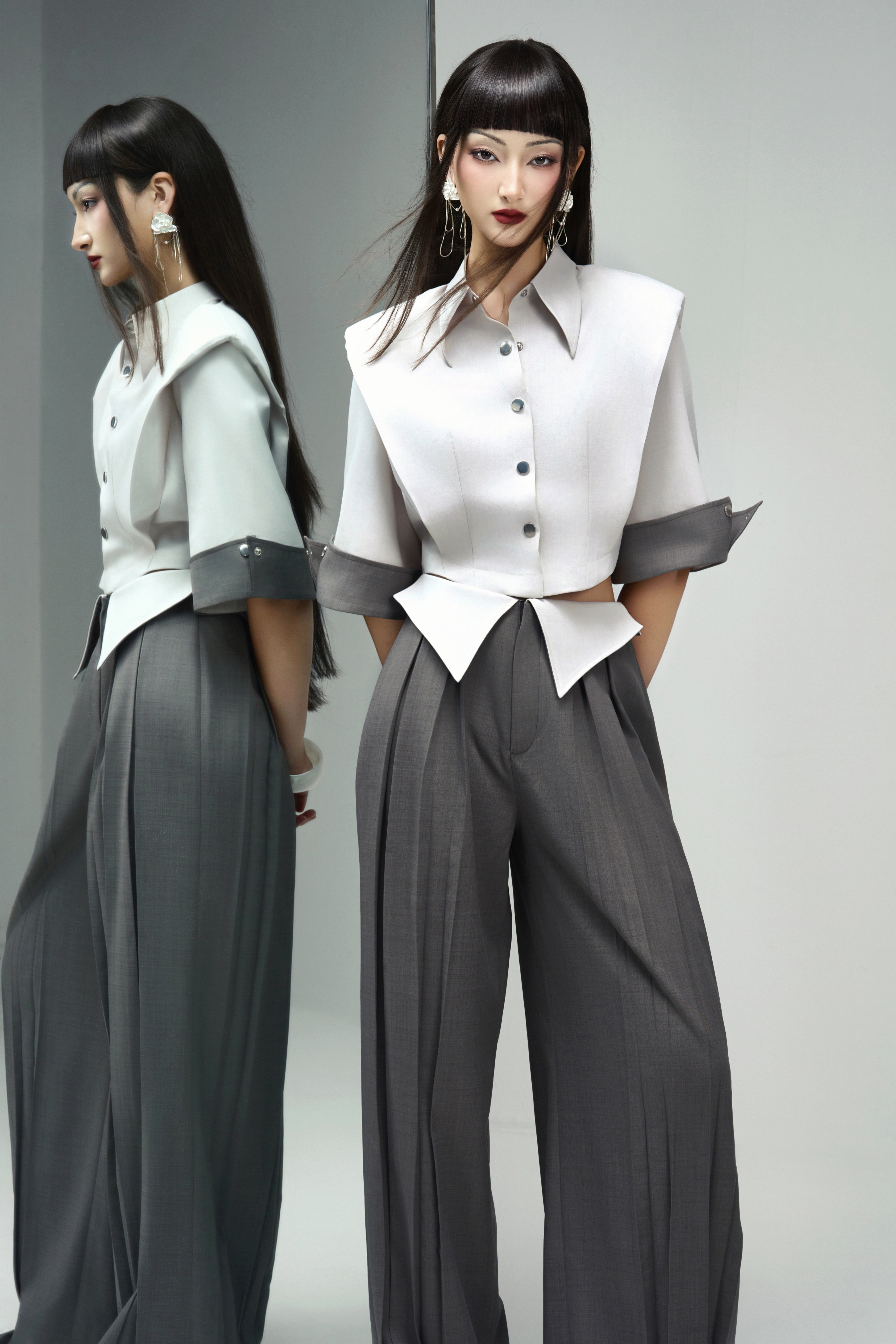 Francesca Straight Box Pleated Khaki Floor Length Pants