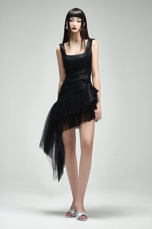 Harper Asymmetric Loose Strap Felt Mini Dress