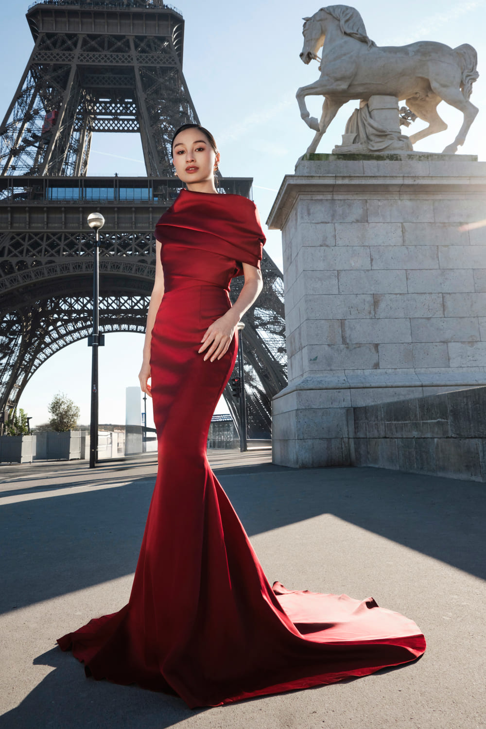 Sa Mermaid Asymmetric Neck Silk Blend Floor Length Dress