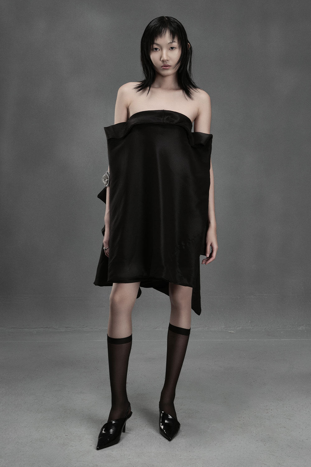 Crab Strapless Asymmetric Chiffon Mini Dress