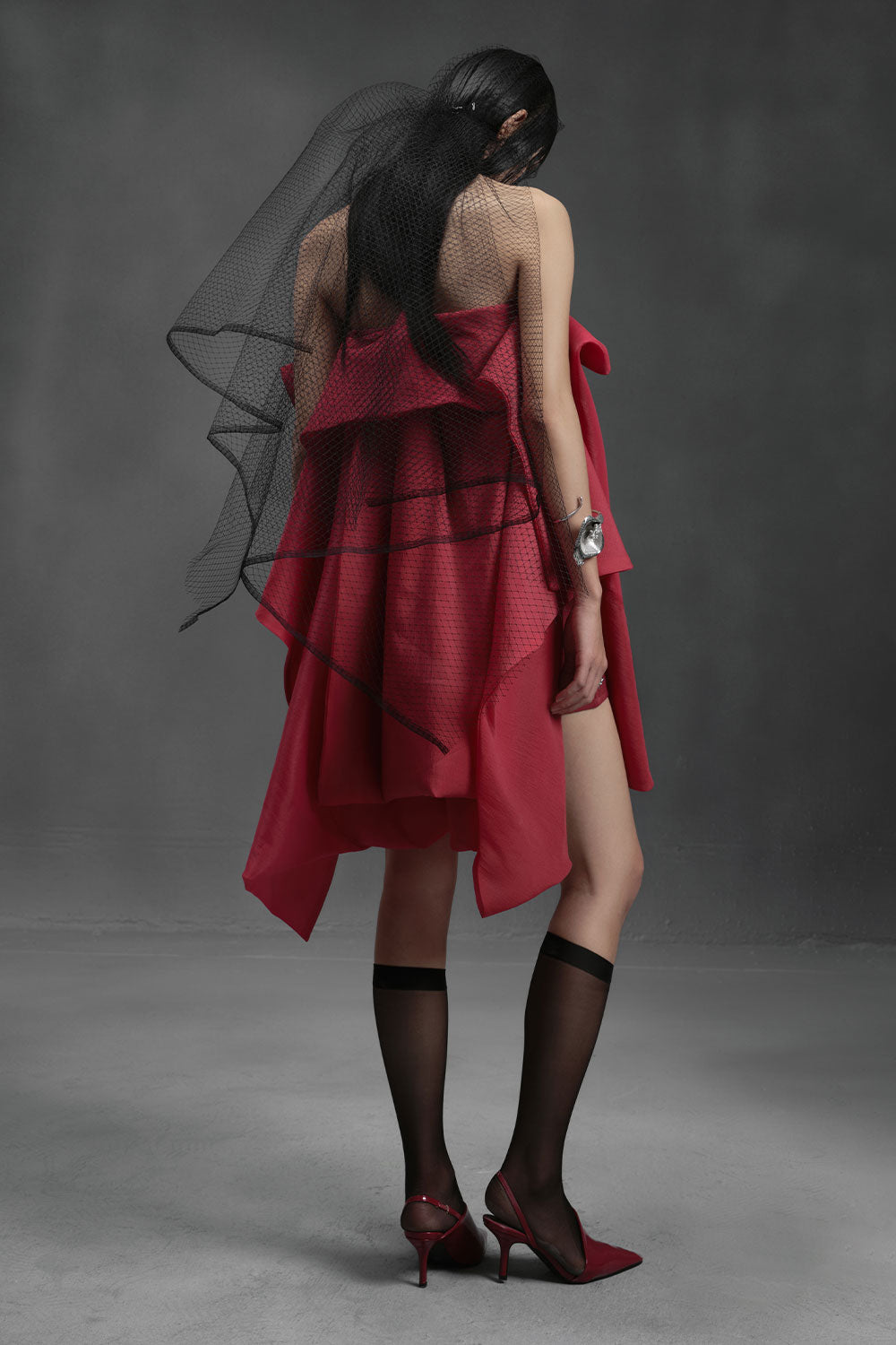 Crab Strapless Asymmetric Chiffon Mini Dress