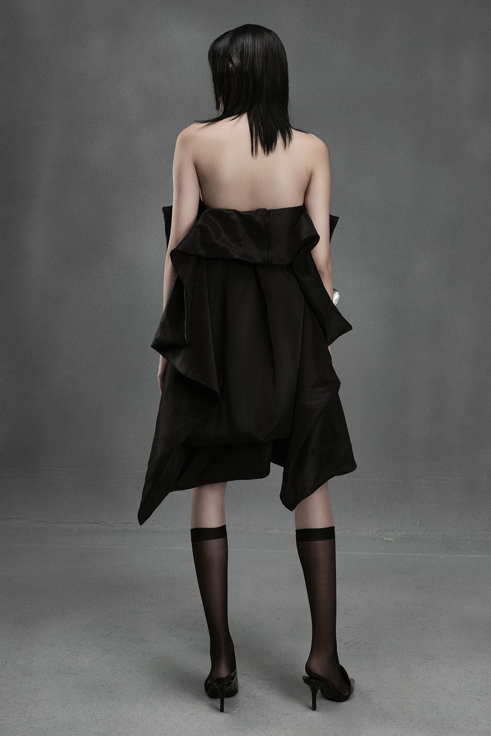Crab Strapless Asymmetric Chiffon Mini Dress