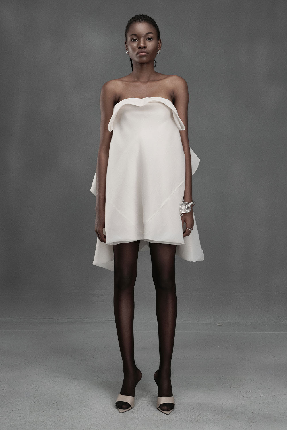 Crab Strapless Asymmetric Chiffon Mini Dress