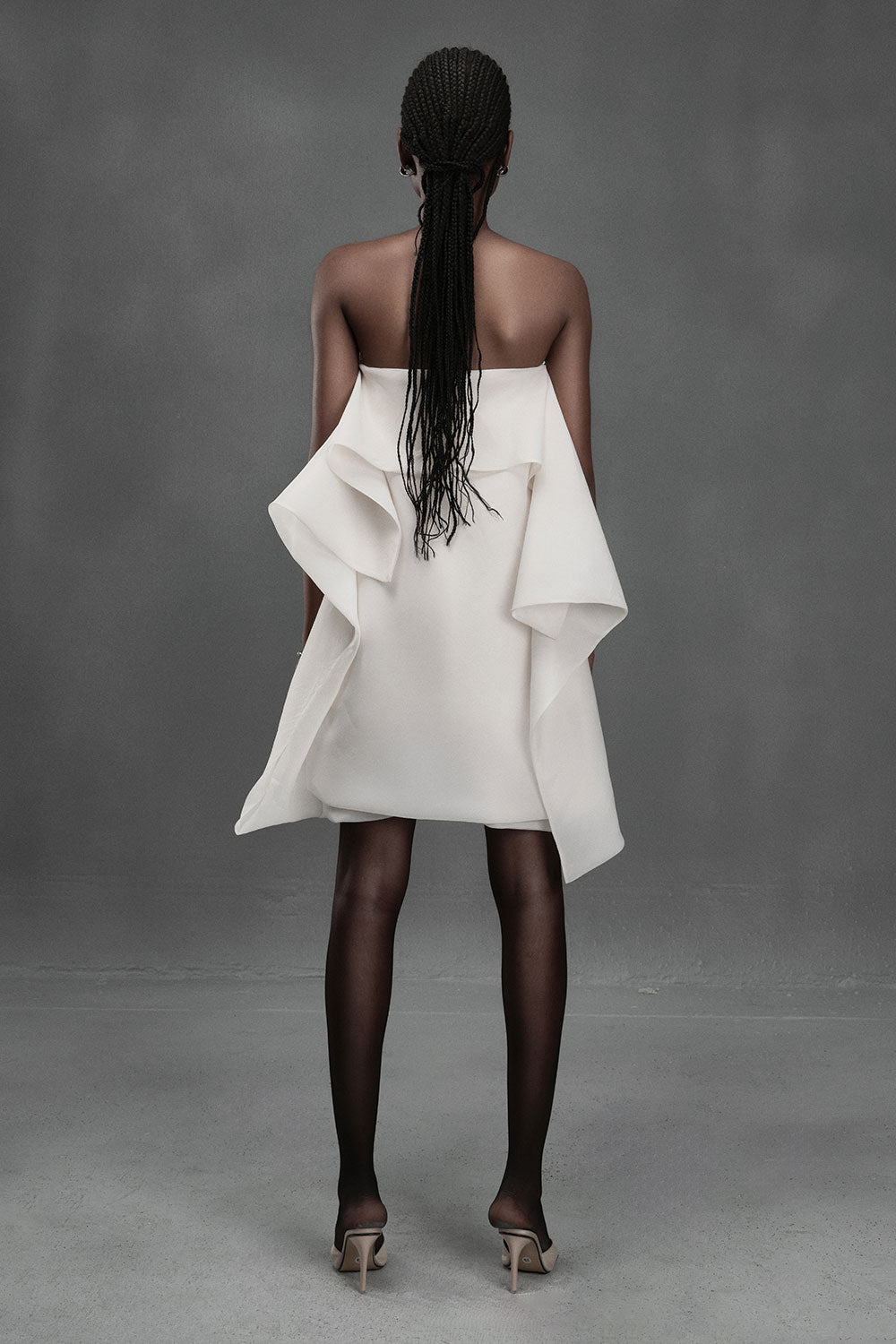 Crab Strapless Asymmetric Chiffon Mini Dress