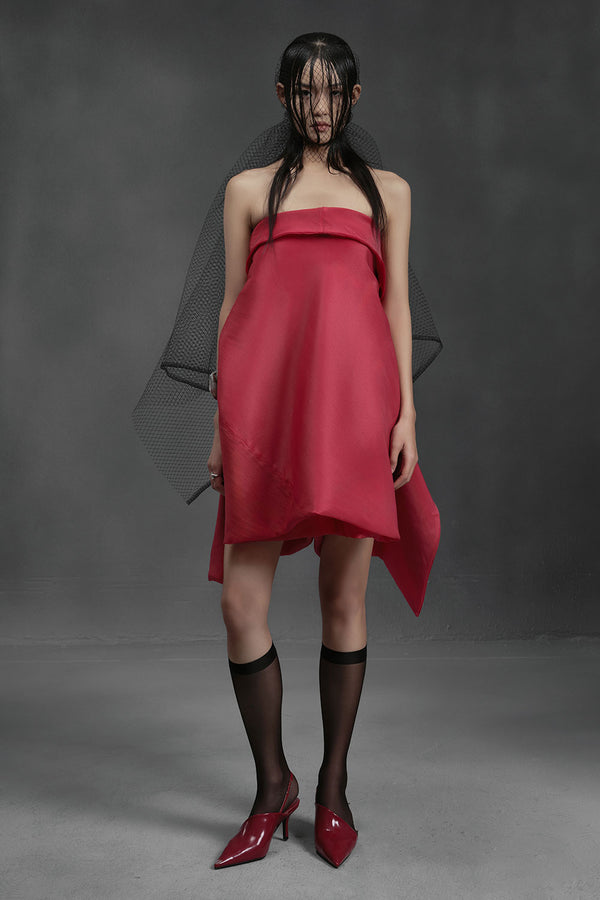 Crab Strapless Asymmetric Chiffon Mini Dress