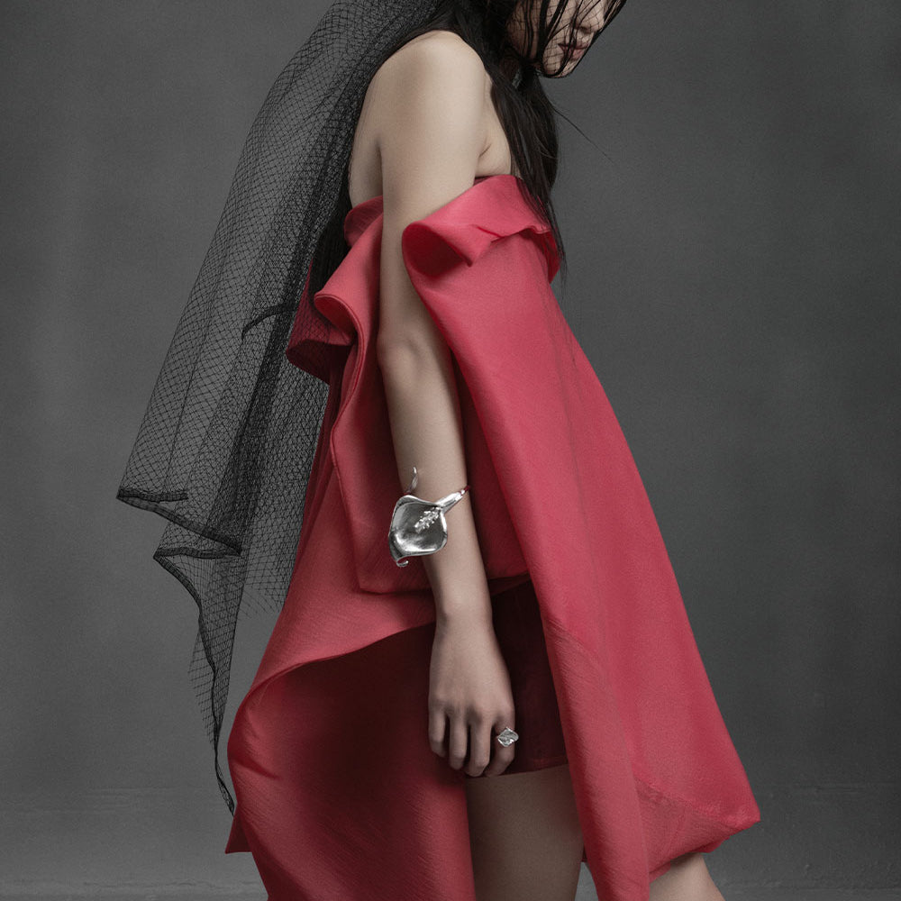 Crab Strapless Asymmetric Chiffon Mini Dress