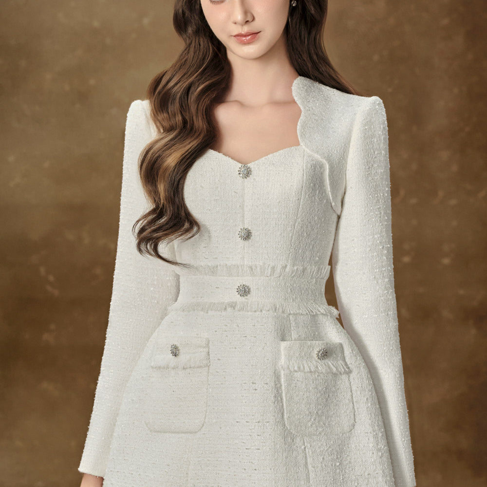 Elysia A-line Patch Pocket Tweed Mini Dress