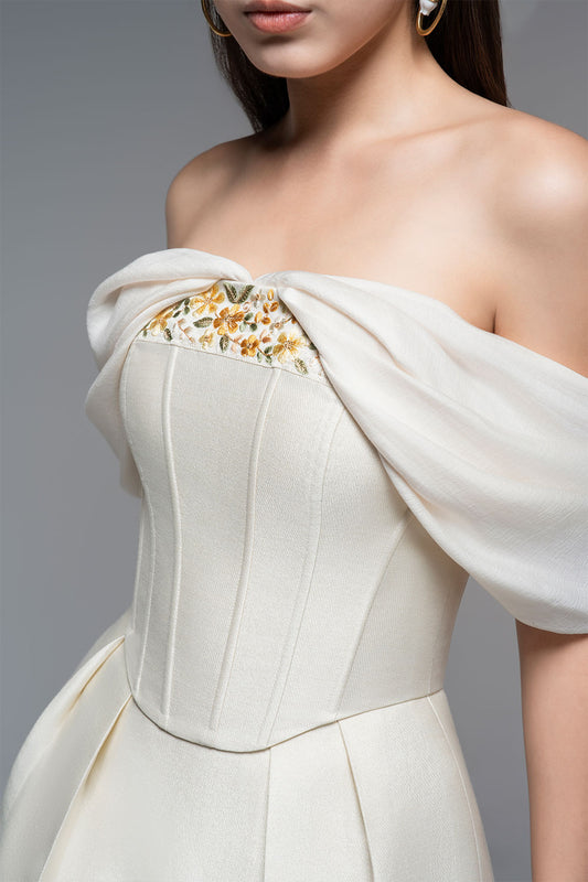 Fanny A-line Off-Shoulder Polyester Mini Dress