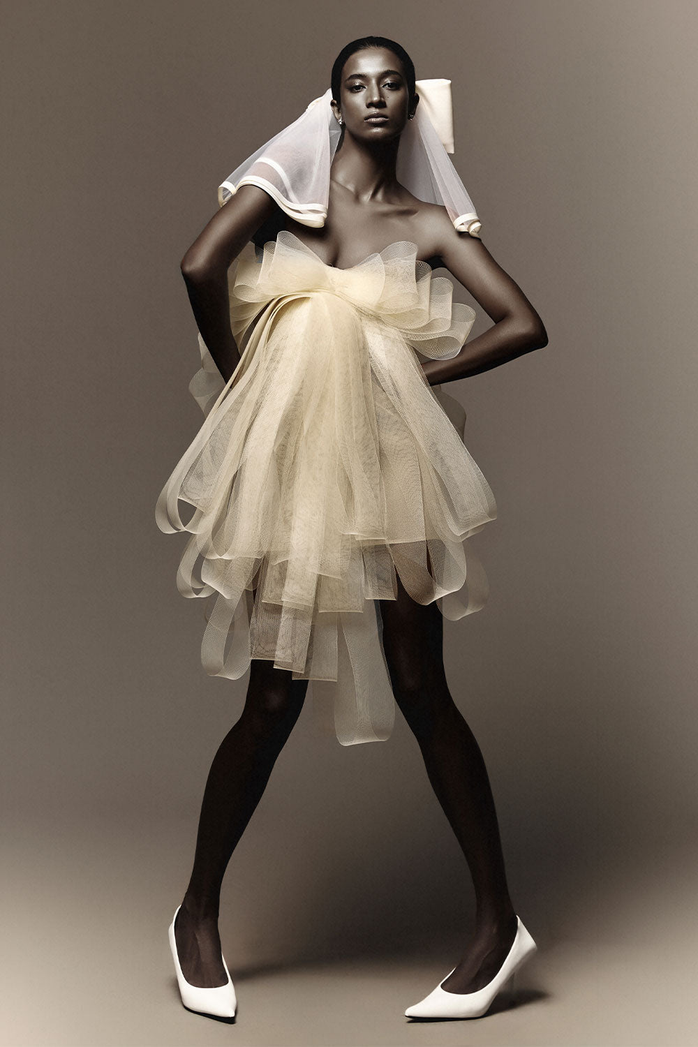 Helga Bodycon Open Shoulder Organza Voile Mini Dress