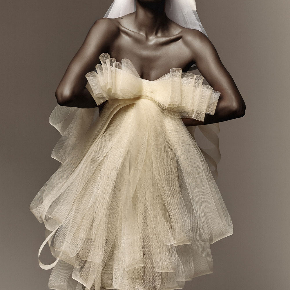 Helga Bodycon Open Shoulder Organza Voile Mini Dress