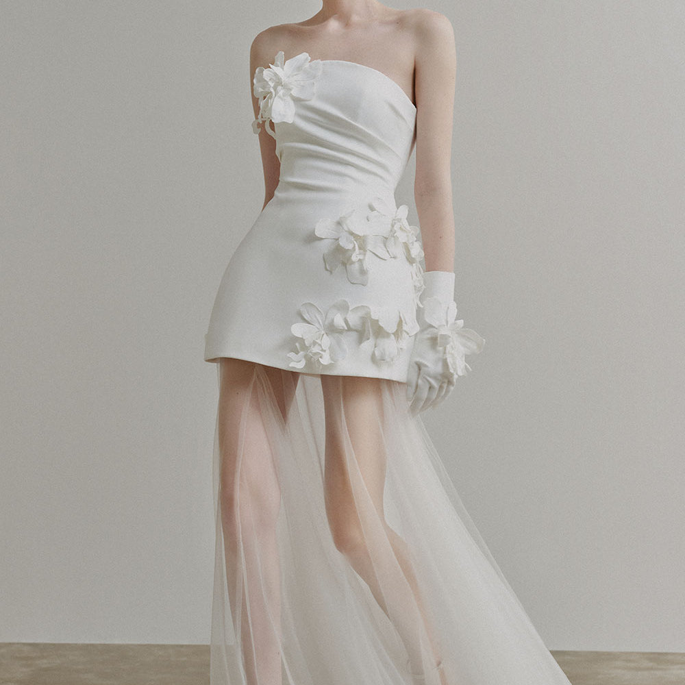 Jesse Strapless See-Through Duchess Satin Floor Length Dress