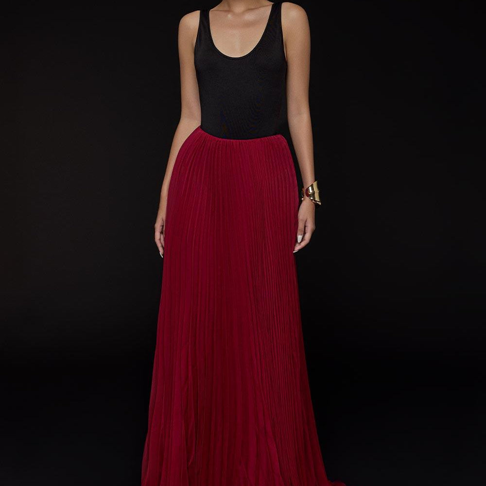 Octo Pleated Draped Chiffon Floor Length Skirt