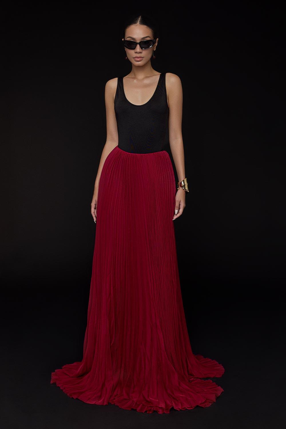Octo Pleated Draped Chiffon Floor Length Skirt