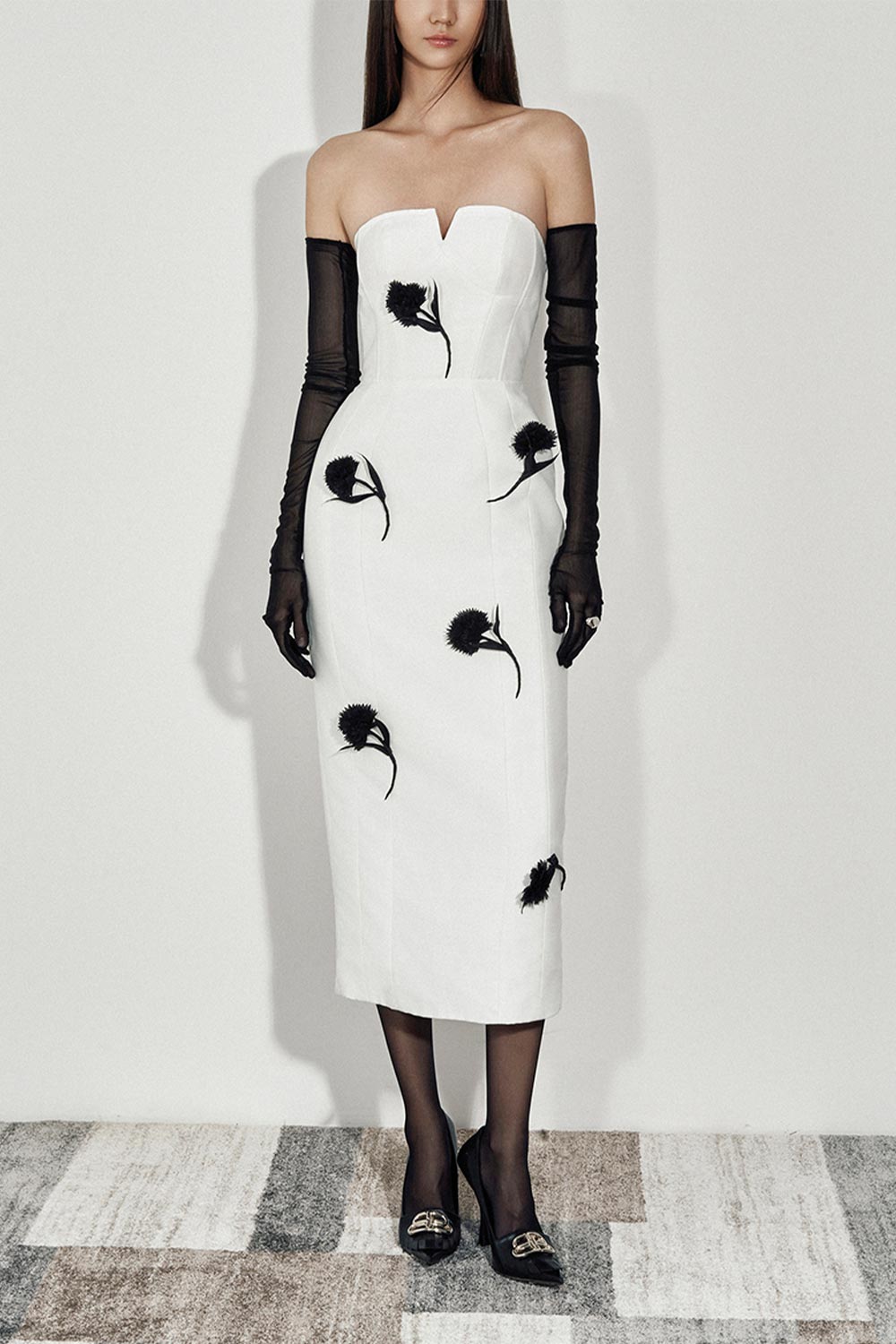 Calantha Sheath Flower Applique Taffeta Midi Dress