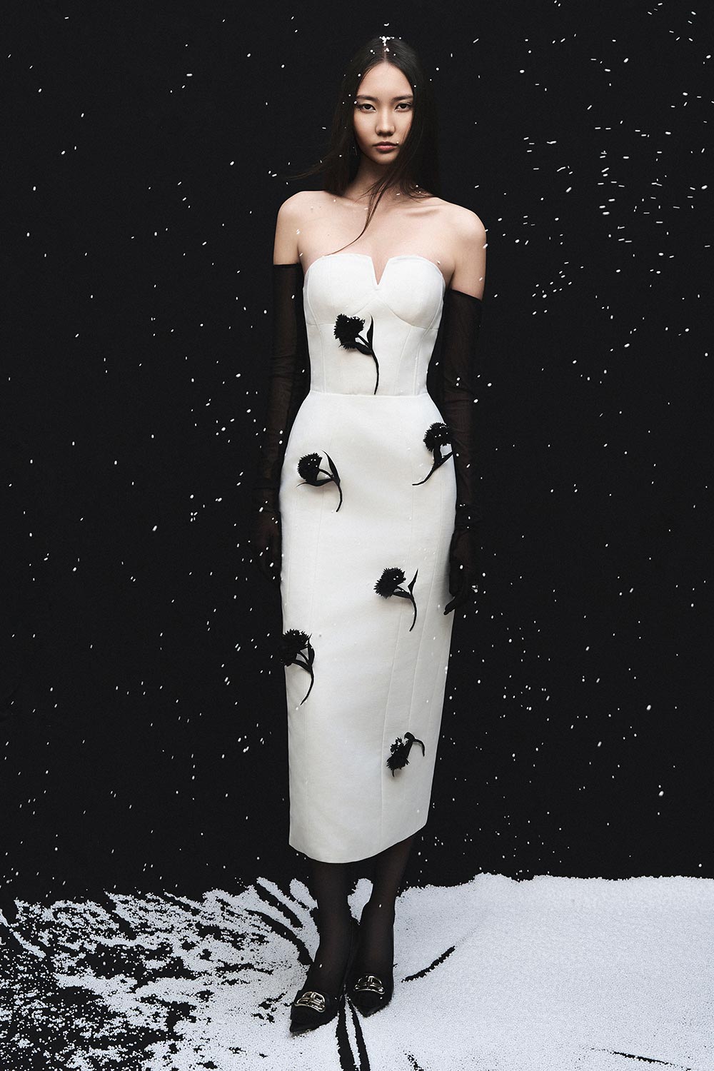 Calantha Sheath Flower Applique Taffeta Midi Dress