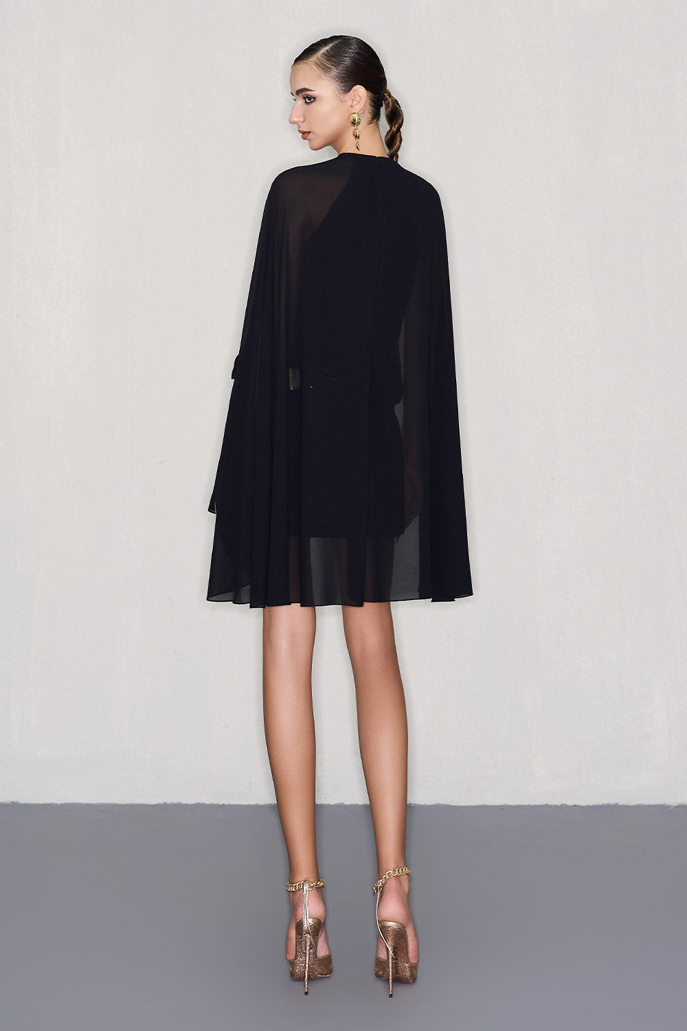 Esme Cape Mock Neck Chiffon Mini Dress