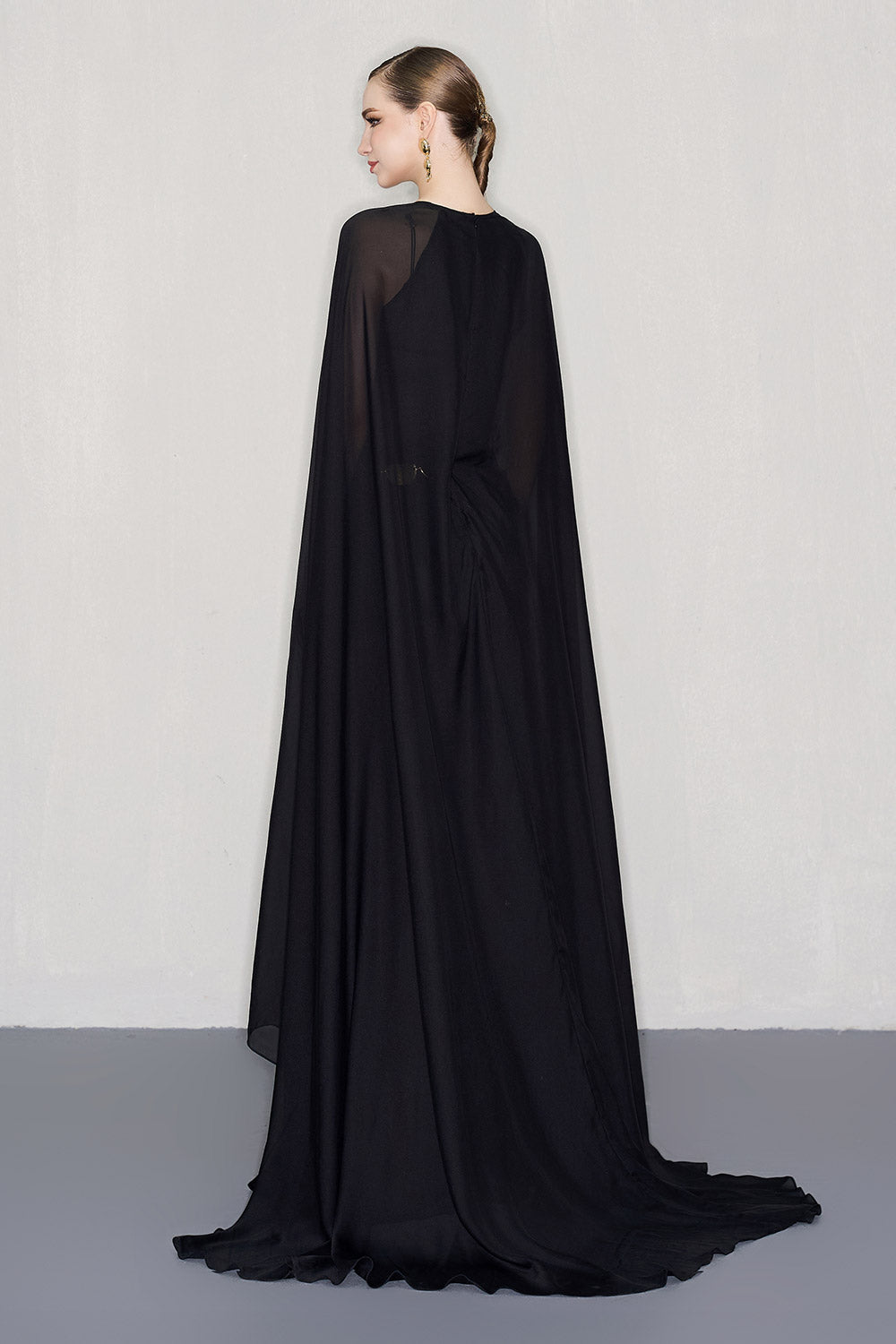 Ambrose Cape See-Through Chiffon Floor Length Dress