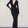 Magana Hourglass Plunge Neck Elastic Spandex Floor Length Dress
