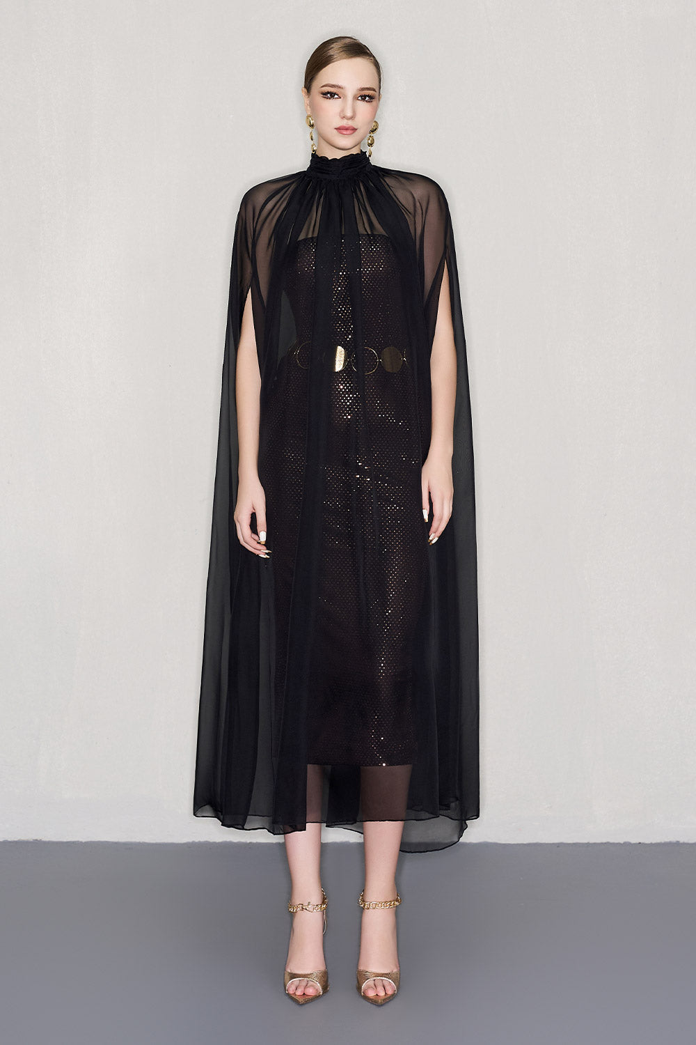 Cain Cape High Neck Organza Voile Midi Set