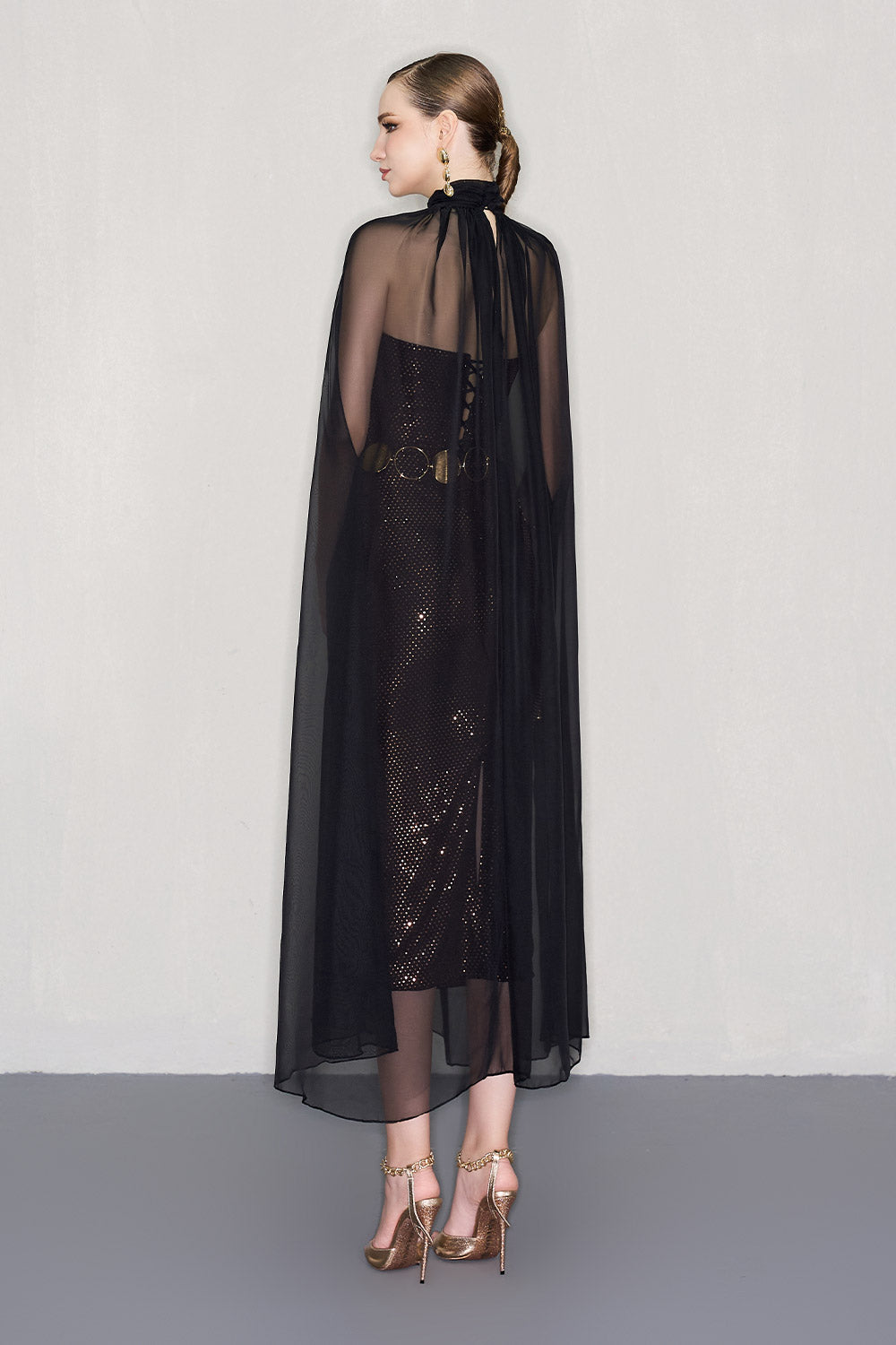 Cain Cape High Neck Organza Voile Midi Set