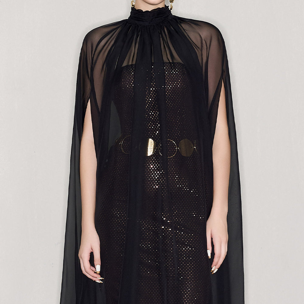 Cain Cape High Neck Organza Voile Midi Set