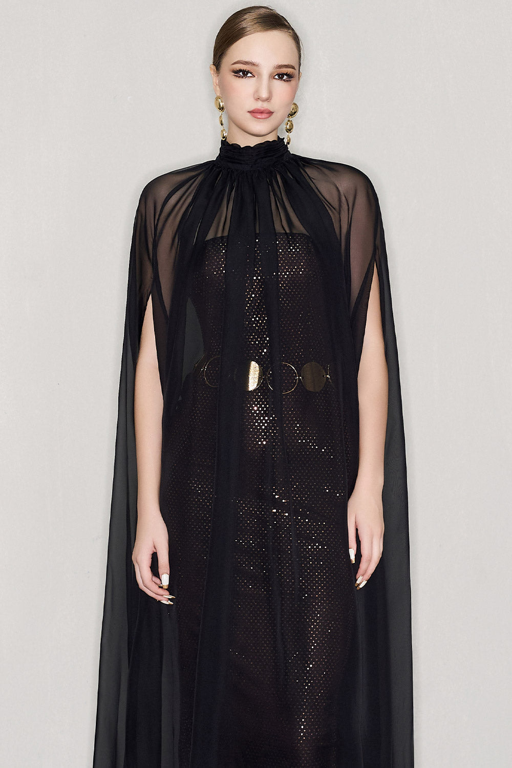 Cain Cape High Neck Organza Voile Midi Set