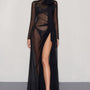 Kemp Slit Tie Neck Organza Voile Floor Length Dress