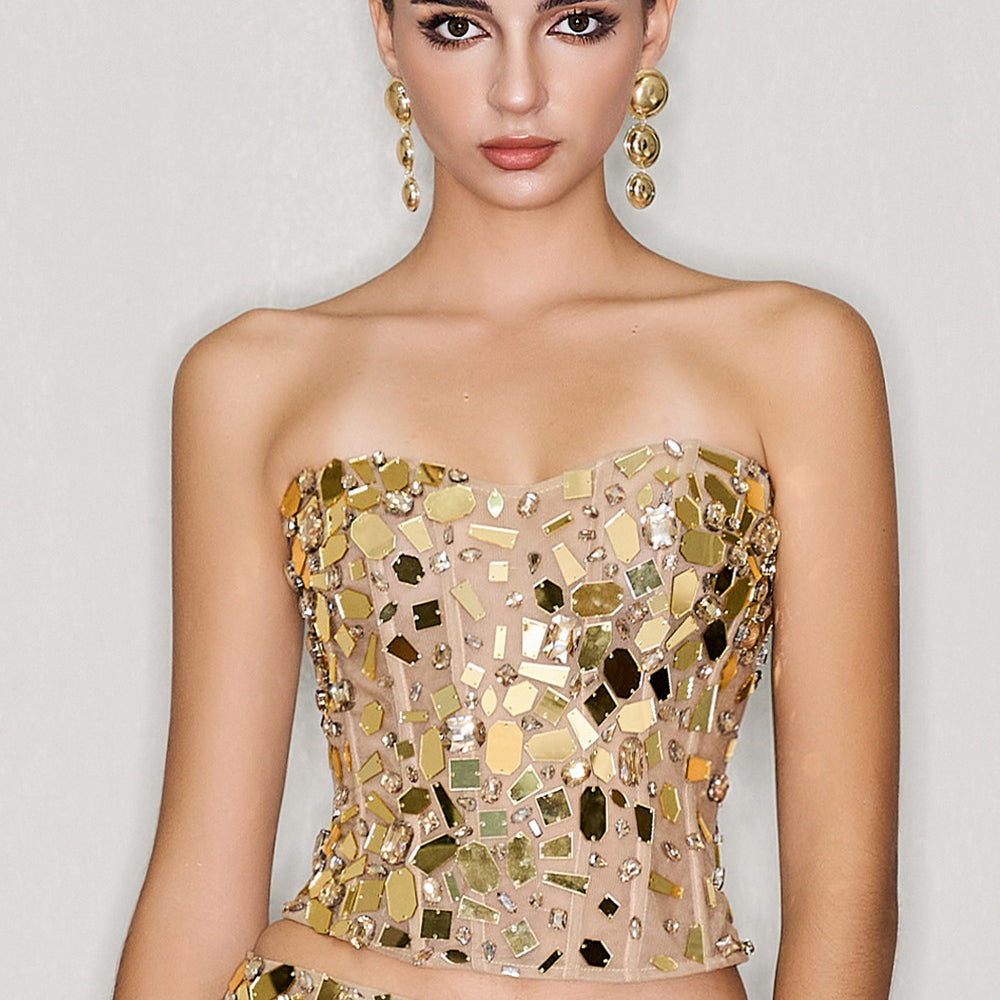 Ariyah Bodycon Semi-Heart Neck Mesh Top