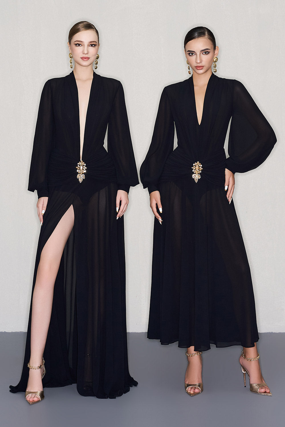 Cairo A-line Bishop Sleeved Chiffon Ankle Length Dress
