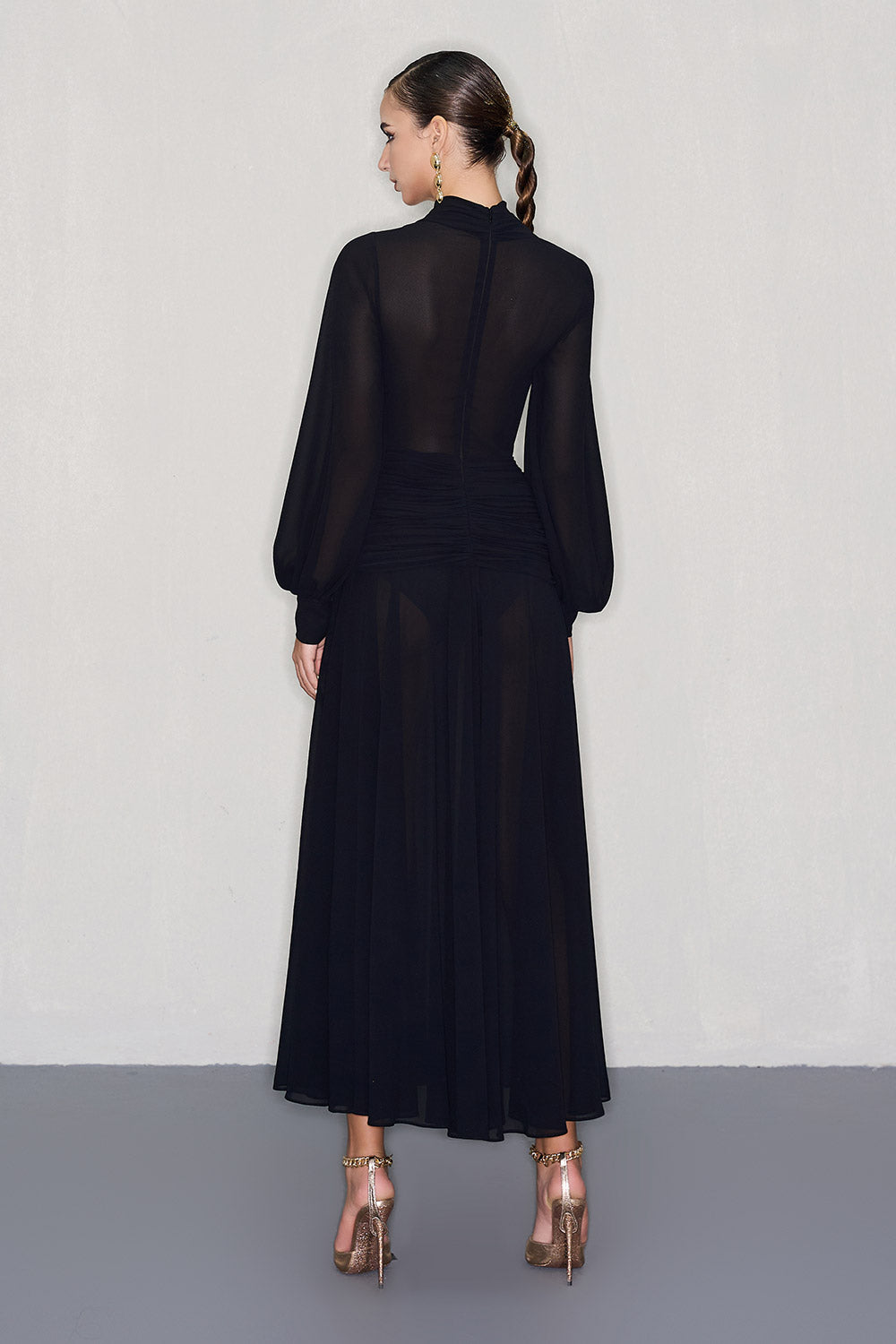 Cairo A-line Bishop Sleeved Chiffon Ankle Length Dress