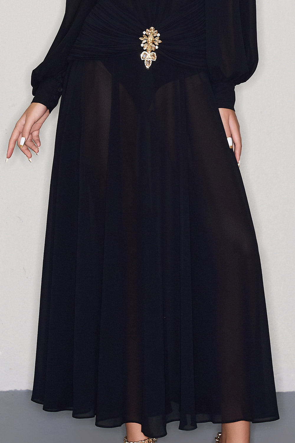Cairo A-line Bishop Sleeved Chiffon Ankle Length Dress