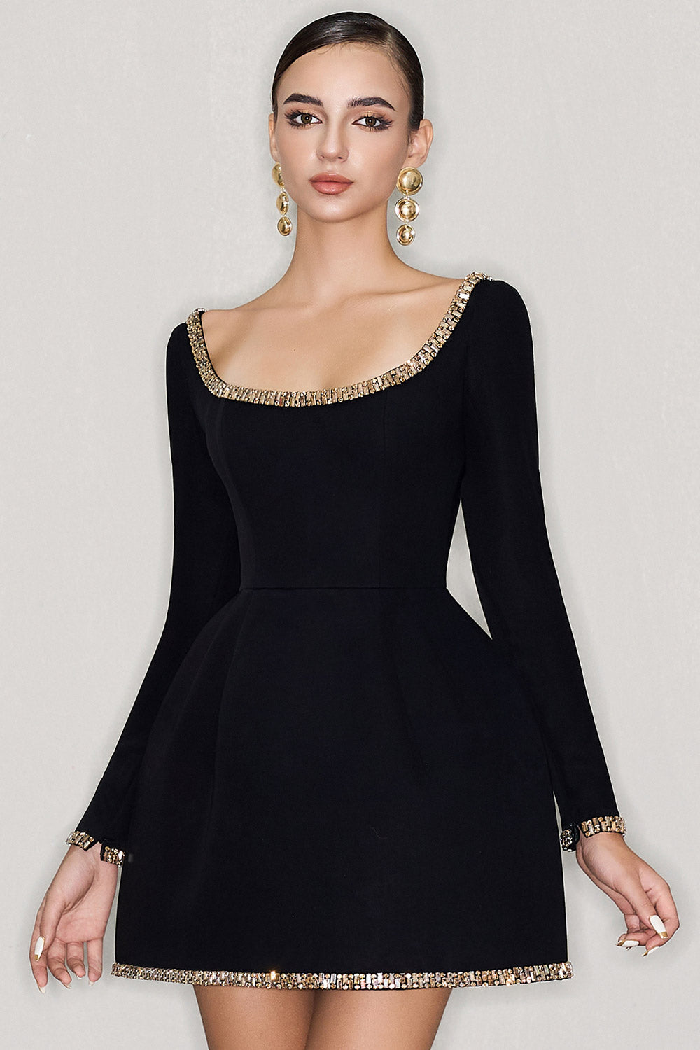 Kairi Fit and Flare Stone Crepe Mini Dress