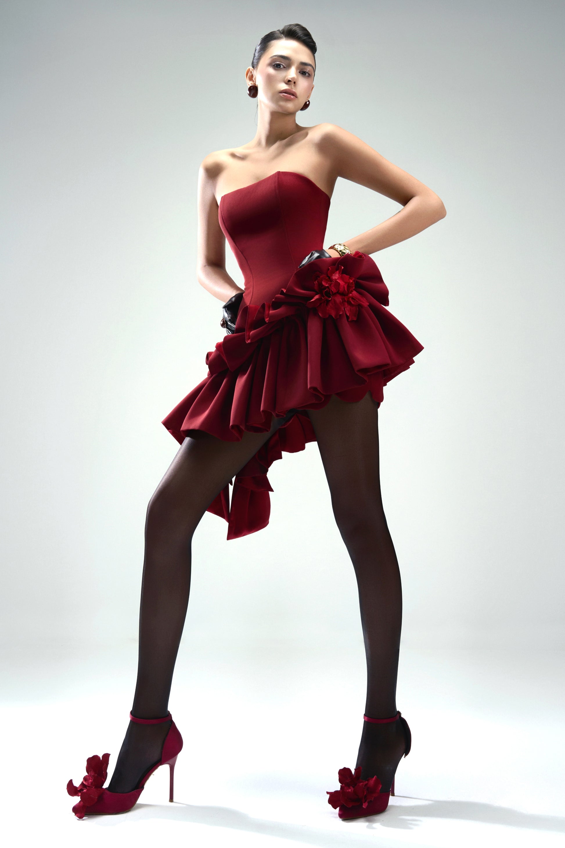 Seaweed Asymmetric Straight Across Neck Twill Mini Dress