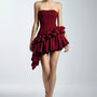 Seaweed Asymmetric Straight Across Neck Twill Mini Dress