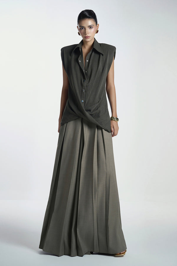 Van A-line Draped Crinkle Crepe Floor Length Pants