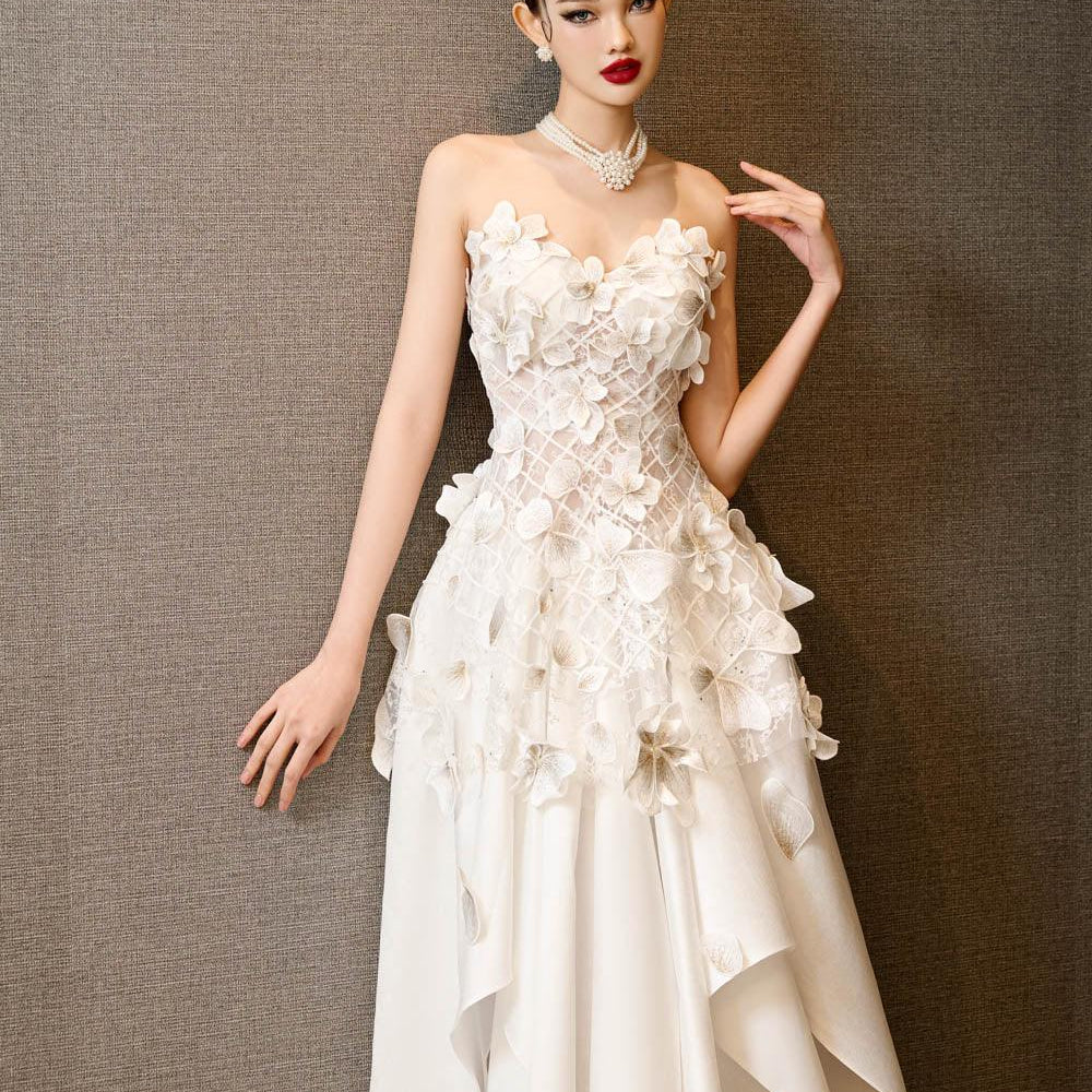 Crystal Couture A-line Sweetheart Neck Mesh Taffeta Floor Length Dress